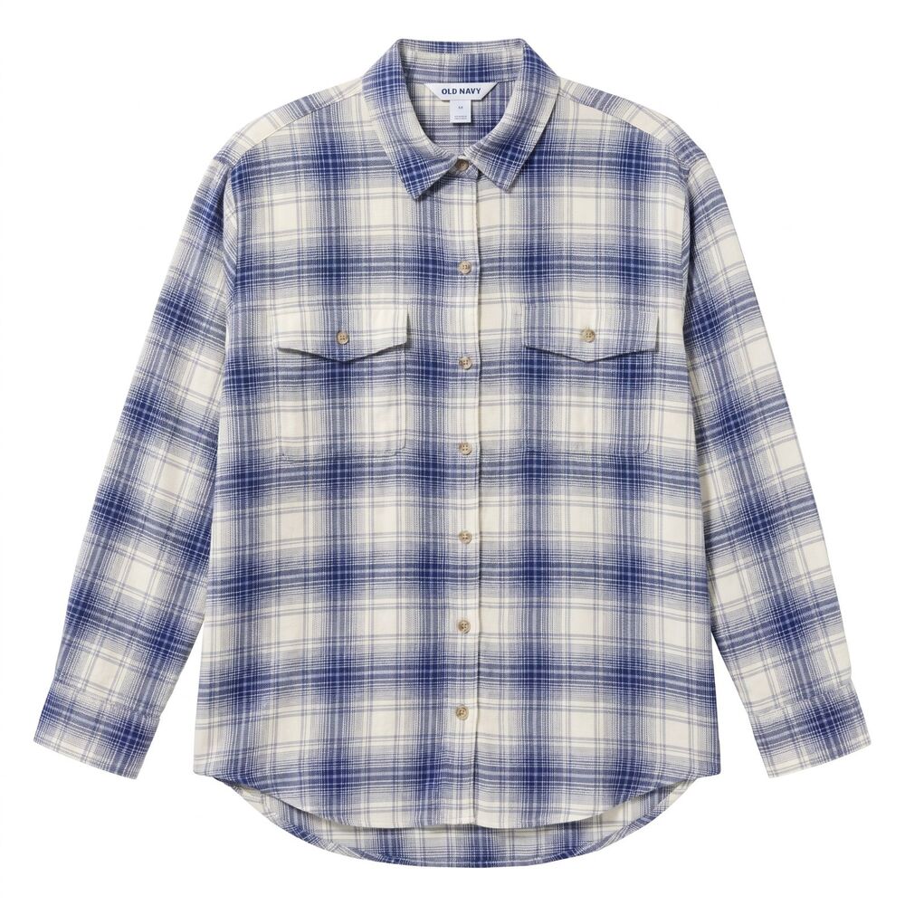 Old Navy Women's Loose Fit Plaid Blue White Plaid Lightweight Long Sleeve Size M